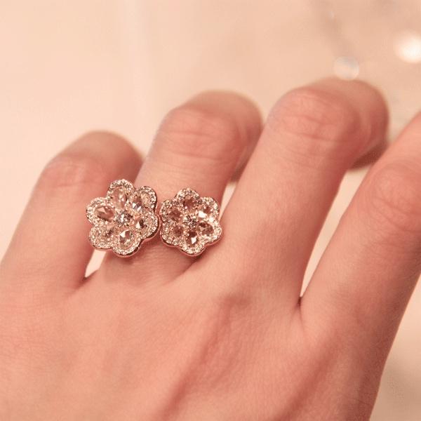 Image of 64Facets Diamond Flower double ring in 18k rose gold fine diamond jewelry